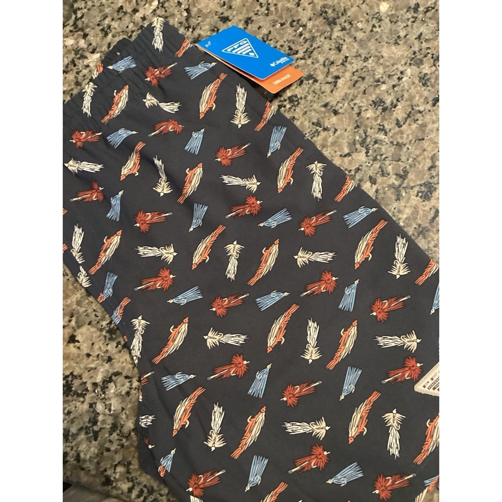 Boys Columbia PFG Rambler Water Shorts Fishing Lures XL‎ Navy